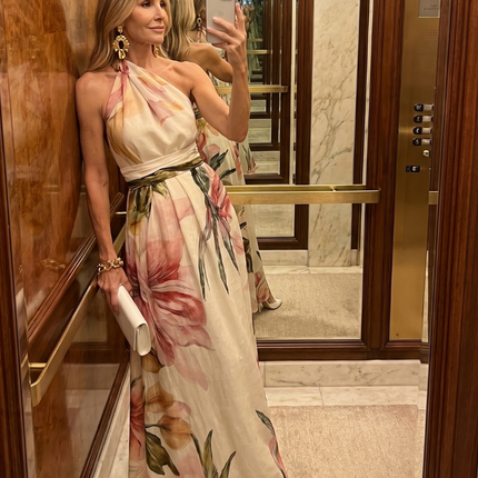 Genevieve | Floral Halter Maxi Dress with Flowing Skirt