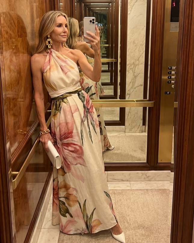 Genevieve | Floral Halter Maxi Dress with Flowing Skirt