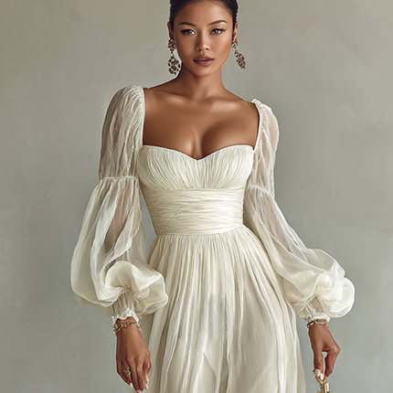Genevieve | Square Neck Long Sleeve Maxi Dress