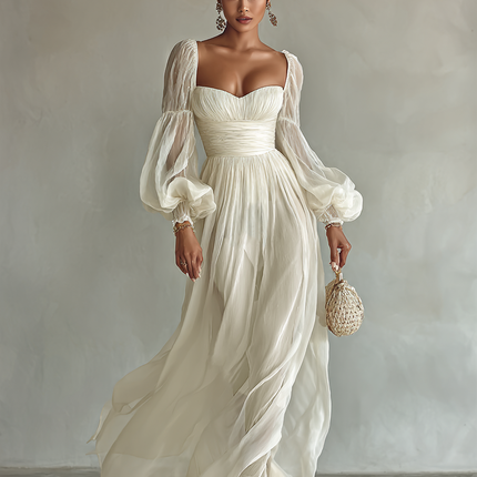 Genevieve | Square Neck Long Sleeve Maxi Dress