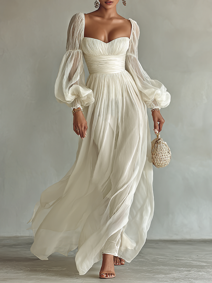 Genevieve | Square Neck Long Sleeve Maxi Dress