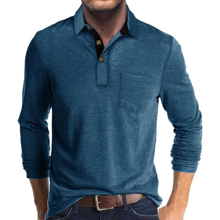 Grant | Men's Long Sleeve Poloshirt Contrast Collar Chest Pocket