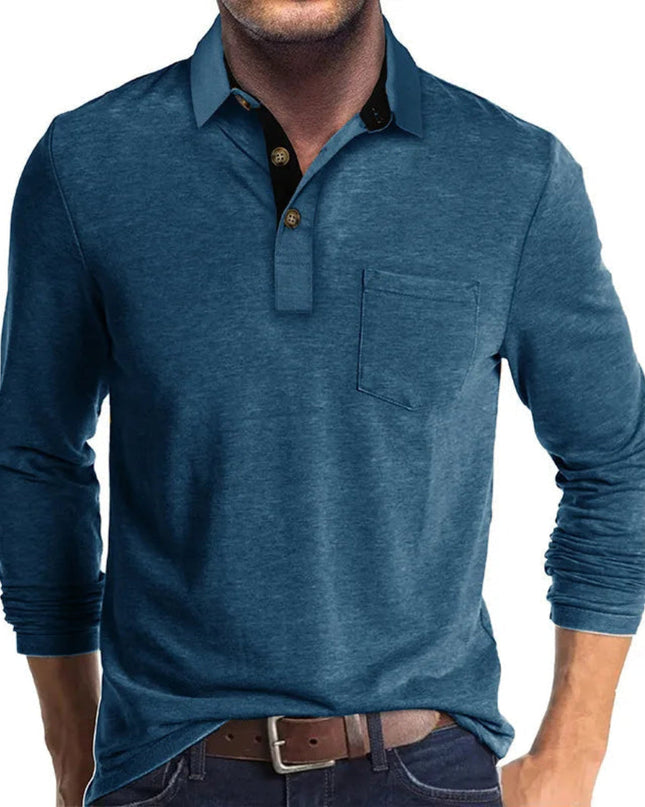 Grant | Men's Long Sleeve Poloshirt Contrast Collar Chest Pocket