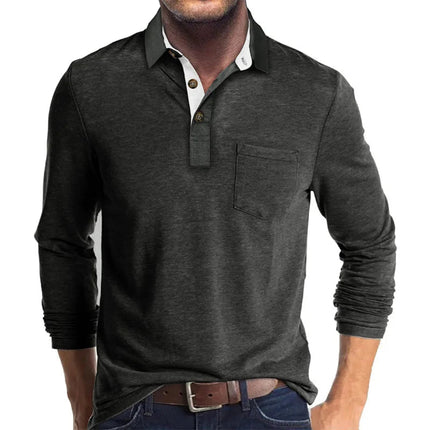 Grant | Men's Long Sleeve Poloshirt Contrast Collar Chest Pocket