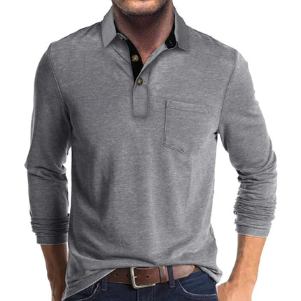 Grant | Men's Long Sleeve Poloshirt Contrast Collar Chest Pocket