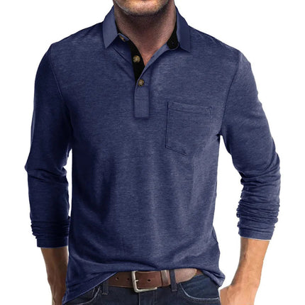 Grant | Men's Long Sleeve Poloshirt Contrast Collar Chest Pocket