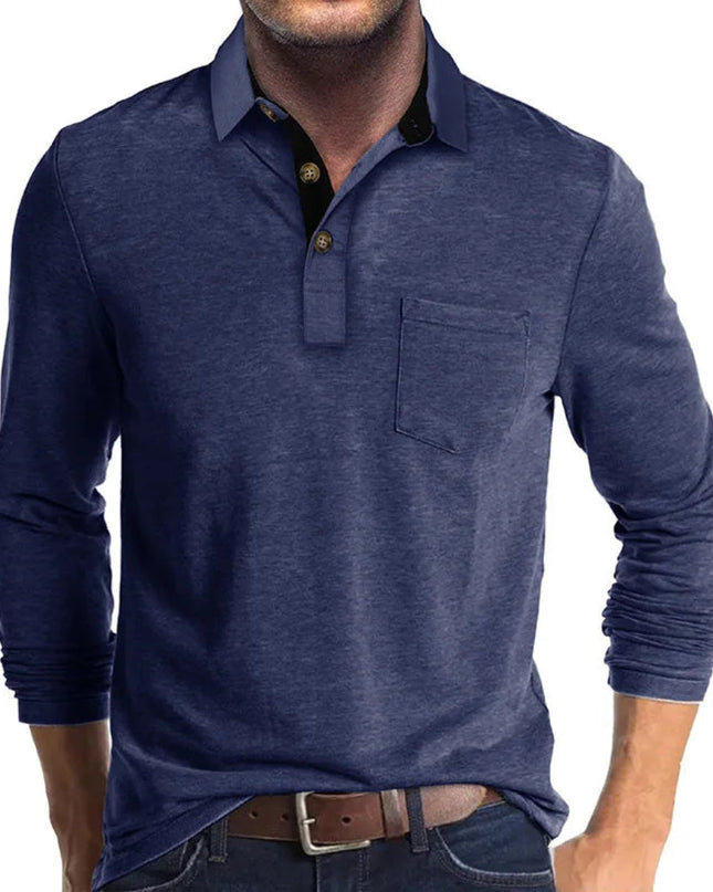 Grant | Men's Long Sleeve Poloshirt Contrast Collar Chest Pocket