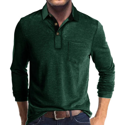 Grant | Men's Long Sleeve Poloshirt Contrast Collar Chest Pocket