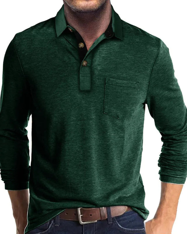 Grant | Men's Long Sleeve Poloshirt Contrast Collar Chest Pocket