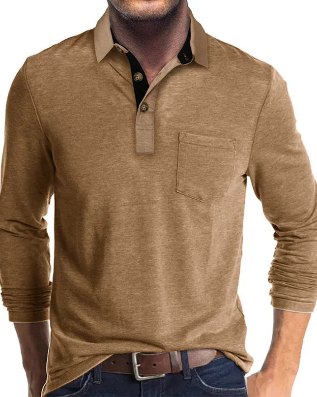 Grant | Men's Long Sleeve Poloshirt Contrast Collar Chest Pocket
