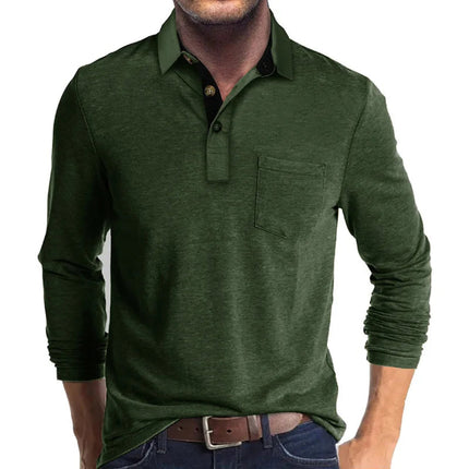 Grant | Men's Long Sleeve Poloshirt Contrast Collar Chest Pocket