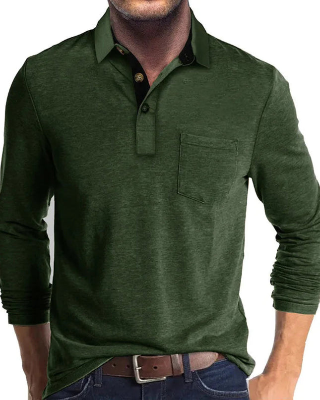 Grant | Men's Long Sleeve Poloshirt Contrast Collar Chest Pocket