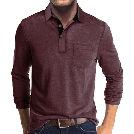 Grant | Men's Long Sleeve Poloshirt Contrast Collar Chest Pocket