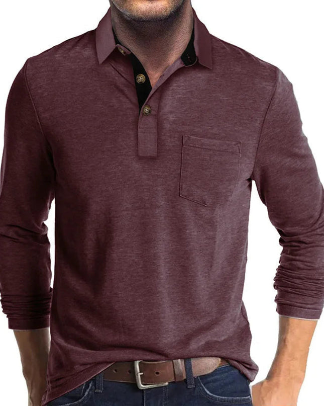 Grant | Men's Long Sleeve Poloshirt Contrast Collar Chest Pocket