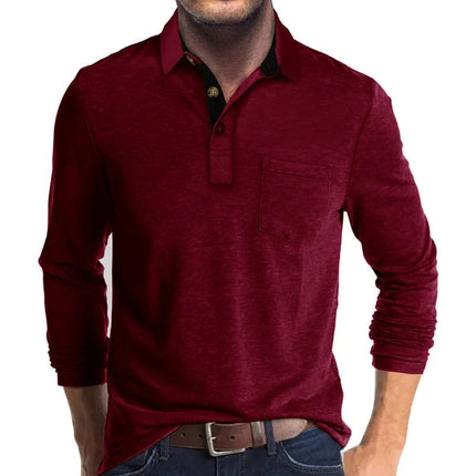 Grant | Men's Long Sleeve Poloshirt Contrast Collar Chest Pocket