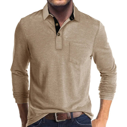 Grant | Men's Long Sleeve Poloshirt Contrast Collar Chest Pocket