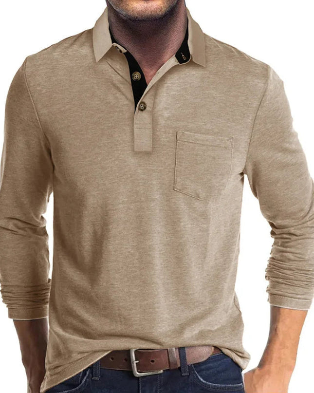 Grant | Men's Long Sleeve Poloshirt Contrast Collar Chest Pocket