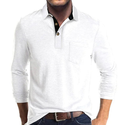 Grant | Men's Long Sleeve Poloshirt Contrast Collar Chest Pocket