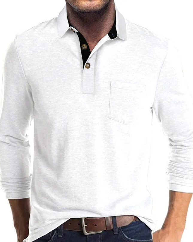 Grant | Men's Long Sleeve Poloshirt Contrast Collar Chest Pocket