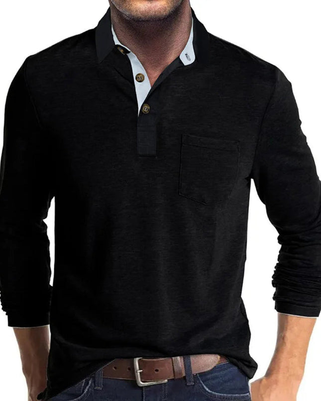 Grant | Men's Long Sleeve Poloshirt Contrast Collar Chest Pocket