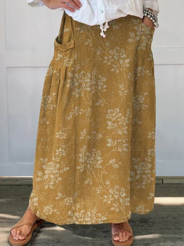 Hazel | Floral Print Pocket Midi Skirt