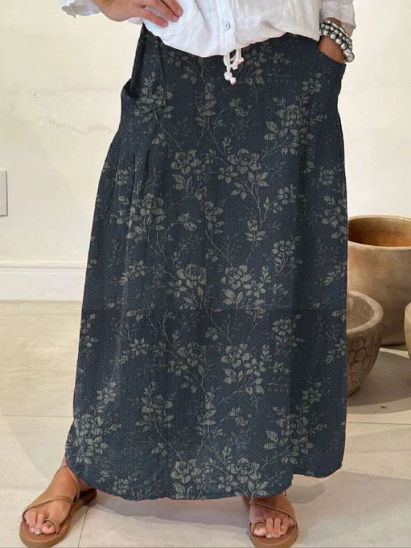 Hazel | Floral Print Pocket Midi Skirt