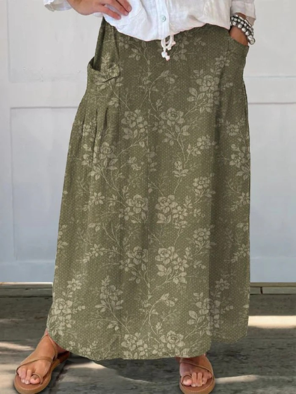 Hazel | Floral Print Pocket Midi Skirt