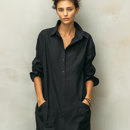 Ingrid | Button Front Long Sleeve Shirt Dress