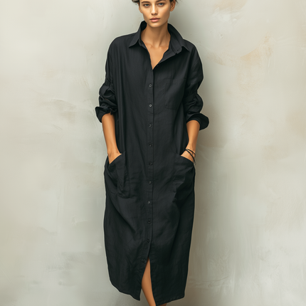 Ingrid | Button Front Long Sleeve Shirt Dress