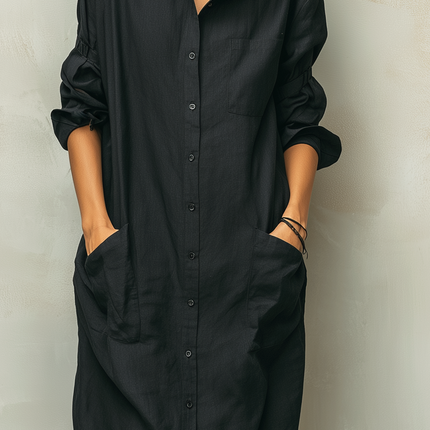 Ingrid | Button Front Long Sleeve Shirt Dress