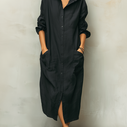 Ingrid | Button Front Long Sleeve Shirt Dress