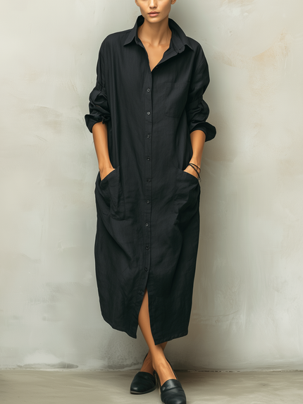 Ingrid | Button Front Long Sleeve Shirt Dress