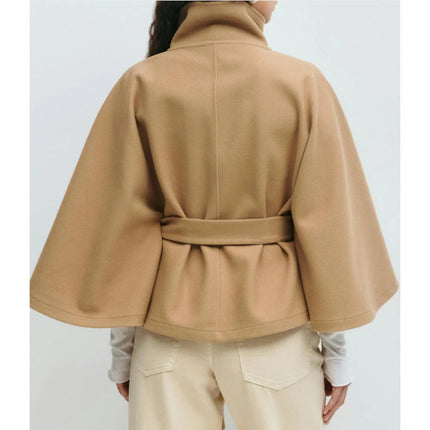 Isabelle | Women's Belted Cape Coat with High Collar