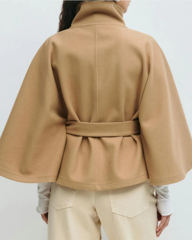 Isabelle | Women's Belted Cape Coat with High Collar