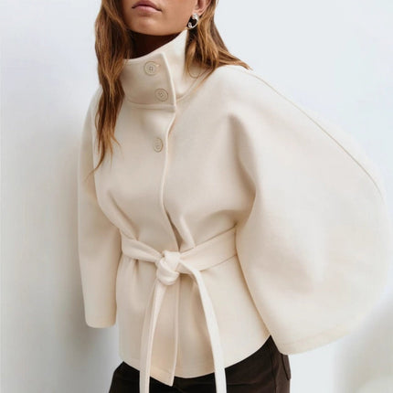 Isabelle | Women's Belted Cape Coat with High Collar