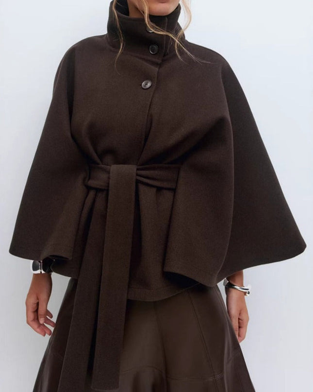 Isabelle | Women's Belted Cape Coat with High Collar