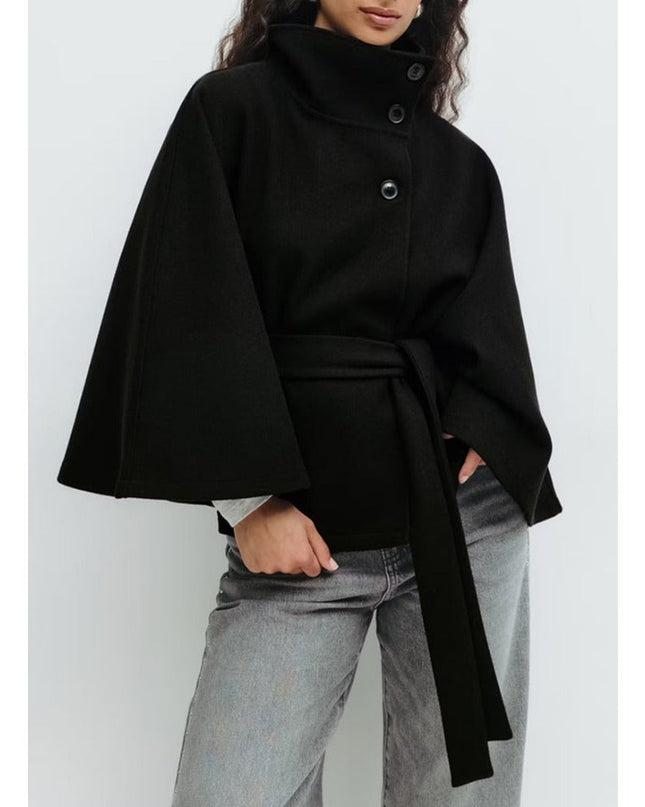 Isabelle | Women's Belted Cape Coat with High Collar