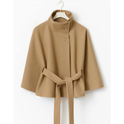 Isabelle | Women's Belted Cape Coat with High Collar