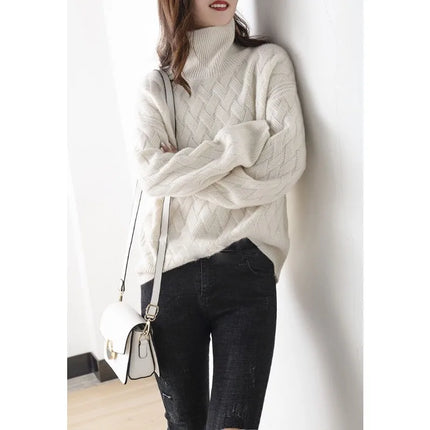 Isabelle | Women's Turtleneck Knit Sweater Textured Long Sleeve