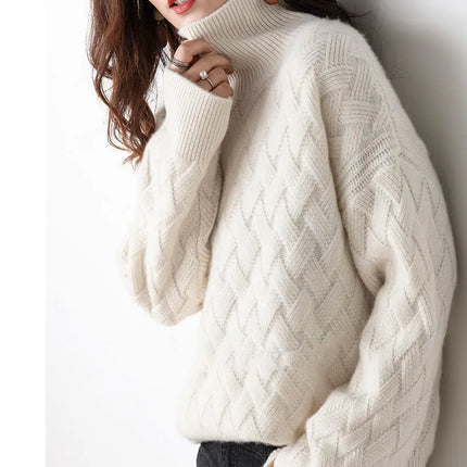 Isabelle | Women's Turtleneck Knit Sweater Textured Long Sleeve