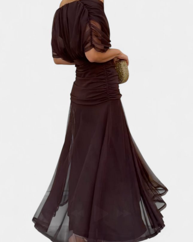 Iselina | Ruched Off-Shoulder Midi Dress