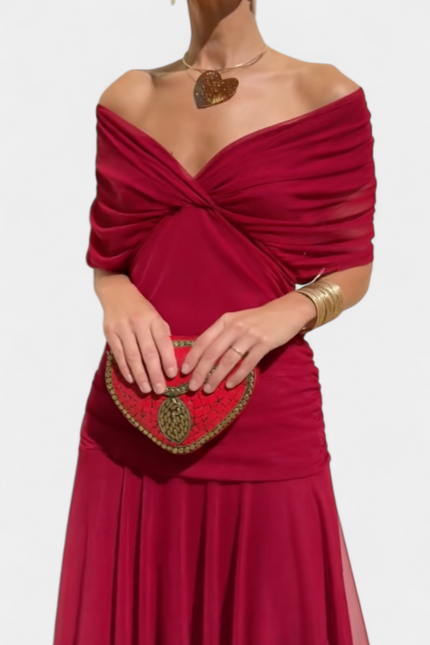 Iselina | Ruched Off-Shoulder Midi Dress