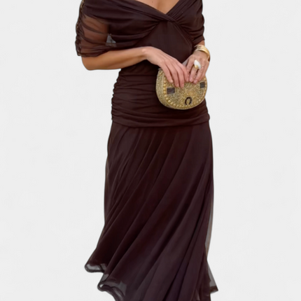 Iselina | Ruched Off-Shoulder Midi Dress