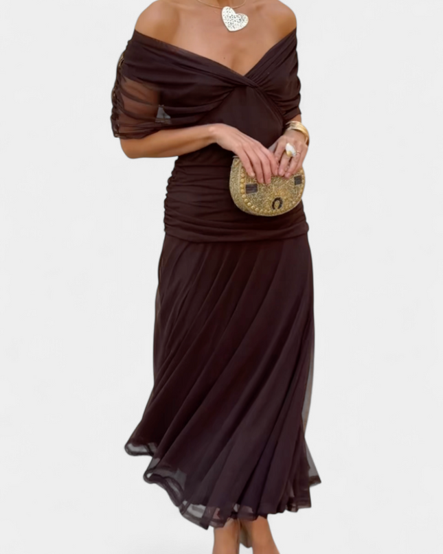 Iselina | Ruched Off-Shoulder Midi Dress