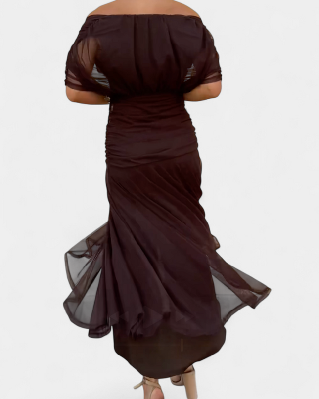 Iselina | Ruched Off-Shoulder Midi Dress