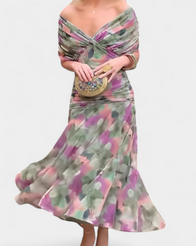Iselina | Ruched Off-Shoulder Midi Dress