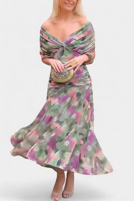 Iselina | Ruched Off-Shoulder Midi Dress