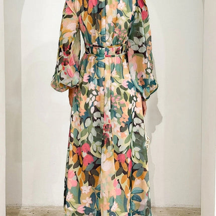 Juliette | Floral V-Neck Maxi Dress with Long Sleeves
