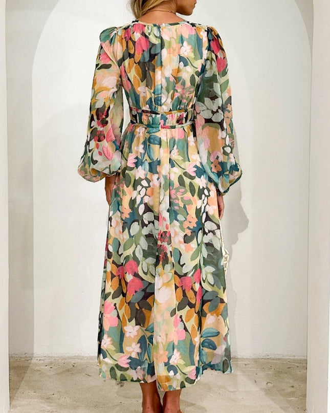 Juliette | Floral V-Neck Maxi Dress with Long Sleeves