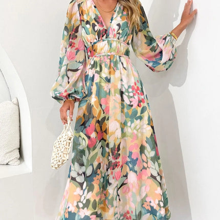 Juliette | Floral V-Neck Maxi Dress with Long Sleeves